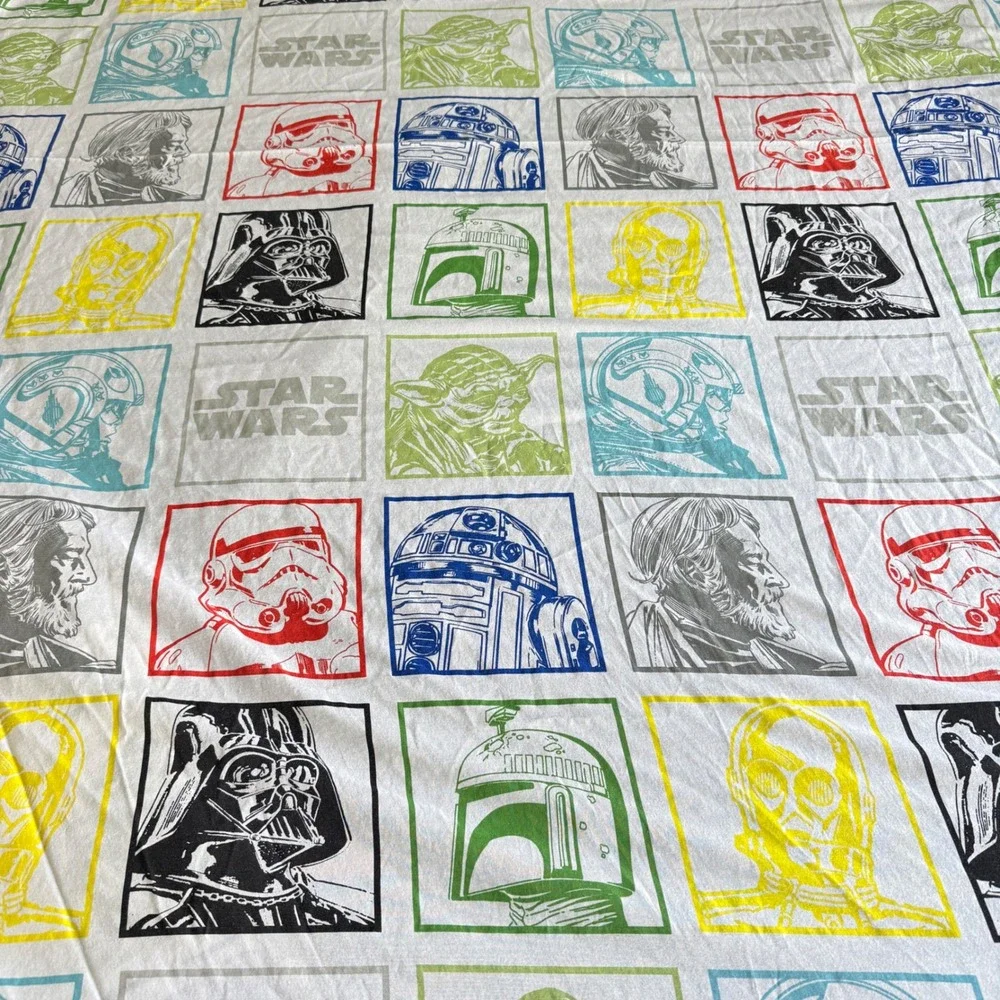 Y2K Star Wars Bedding Sheet Set Kids Twin White Multicolor Character Grid